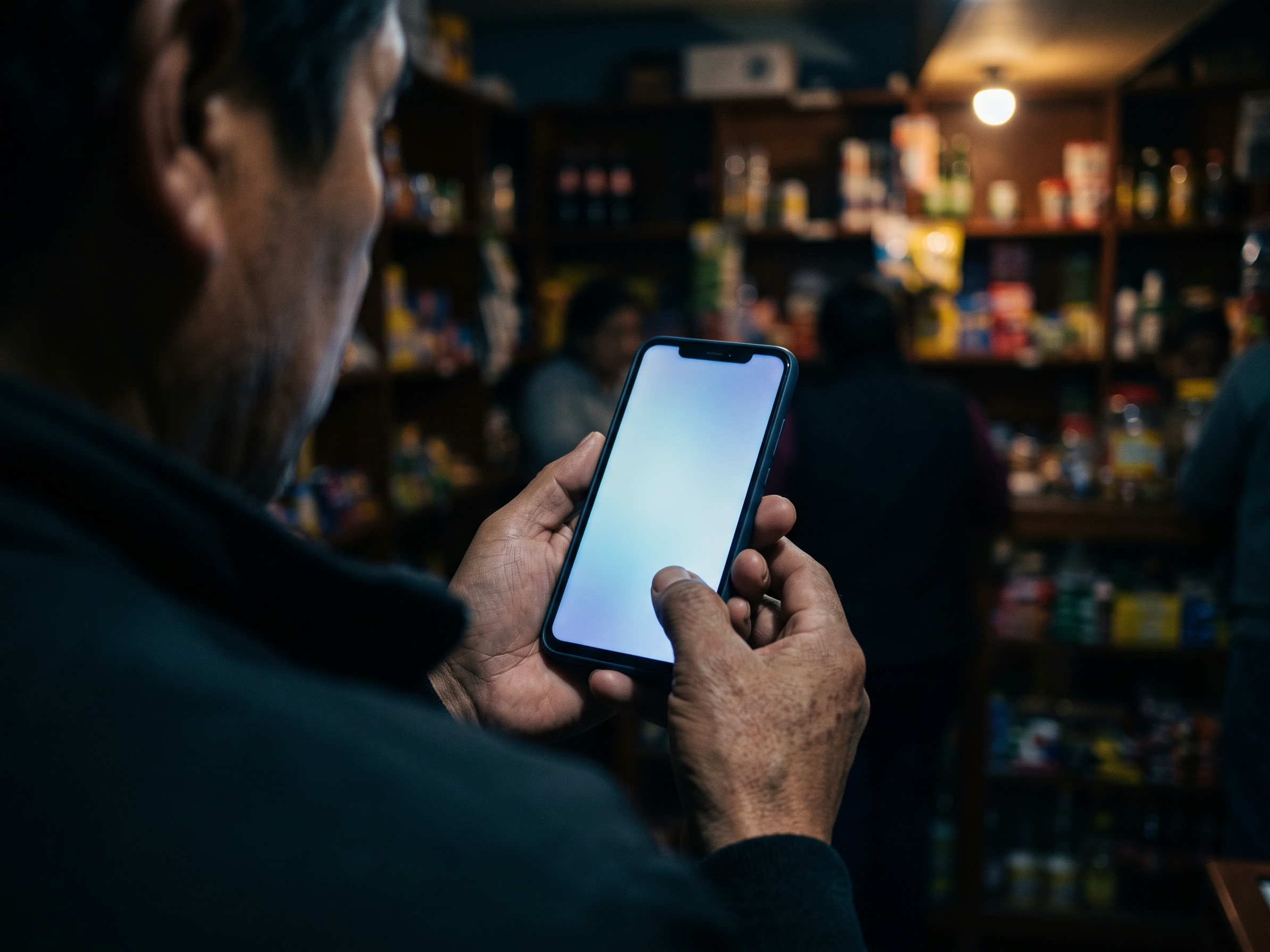 Una persona revisa su teléfono en su tienda