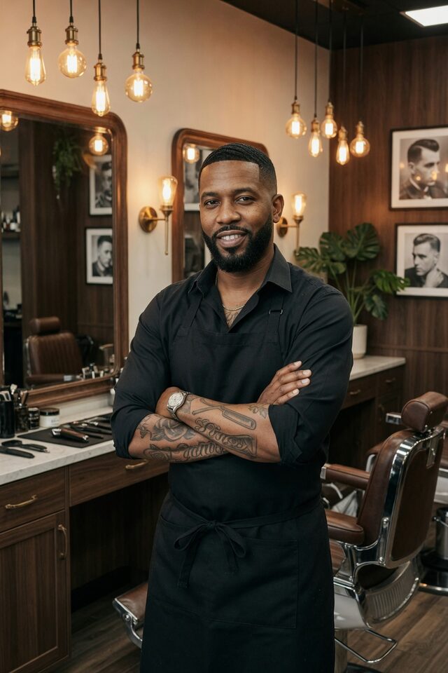 Barbero en su barbería moderna
